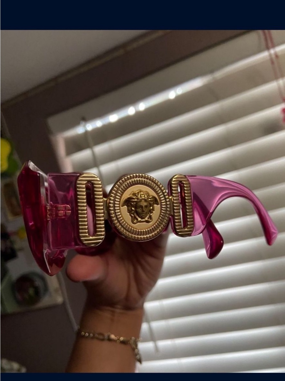 Maxi Medusa Biggie Versace Hot Pink Sunglasses with Gold Medusa Accent